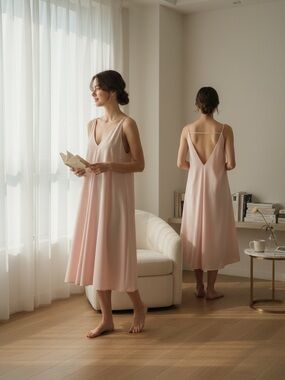 Lumiere pullover blush pink Aline spaghetti strap open back dress size medium